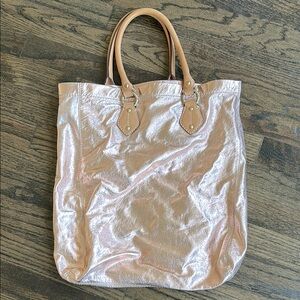 J. Crew Pink Metallic Leather Tote Bag